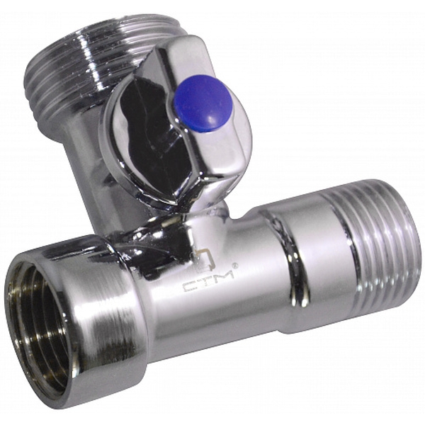 STM Кран шаровой латунь угловой для бытовых приборов хром 1/2"x3/4"х1/2" ВР/НР/НР флажок